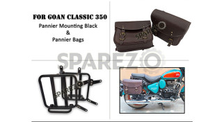 For Royal Enfield Goan Classic 350 Leather Pannier Rusty Brown Bags With Mounting For Royal Enfield Goan Classic 350 Leather Pannier Rusty Brown Bags With Mounting